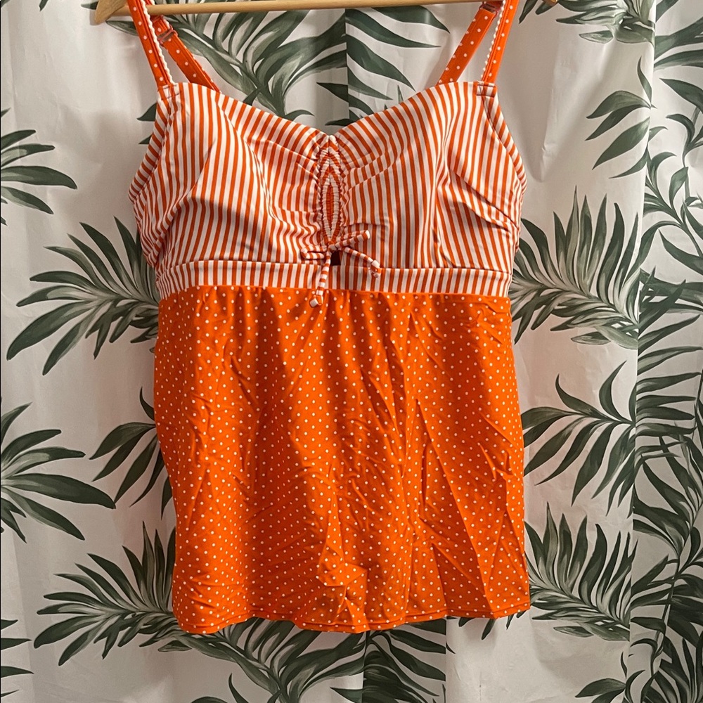 Cacique Orange Striped and Polka Dot Swim Camisole